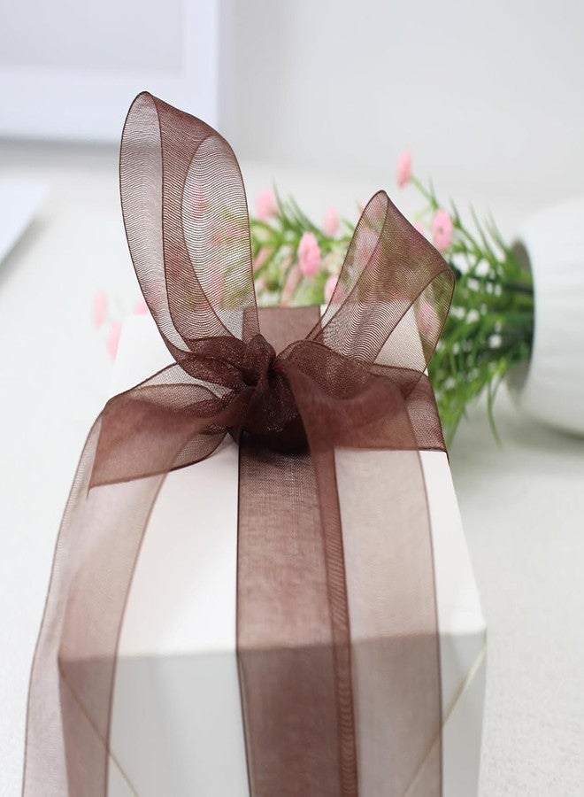 Imprint 1 Inch Sheer Organza Ribbon, 35 Metres, Brown Chiffon Ribbon for Gift Wrapping, Bouquets, Wedding, DIY Craft - Image 1